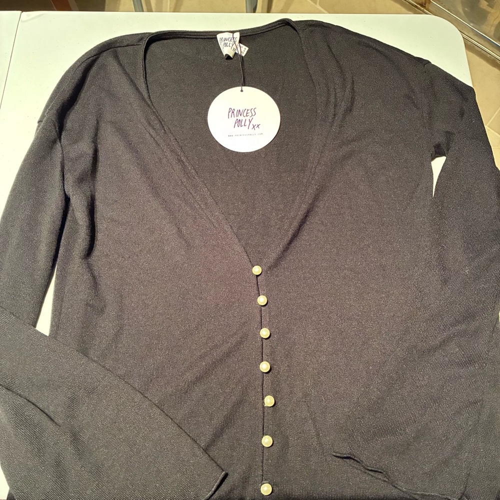 Princess Polly Black Button-Front Ribbed Cardigan - Picture 5 of 11